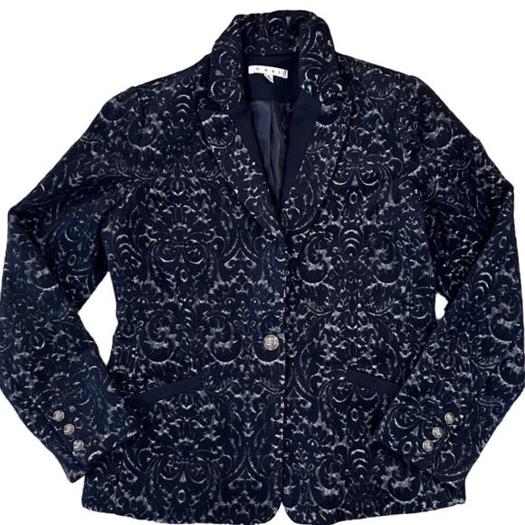 CAbi Women's Jacquard Paisley Wool Blend Midnight Navy Blazer - SIZE 8 - Picture 2 of 9